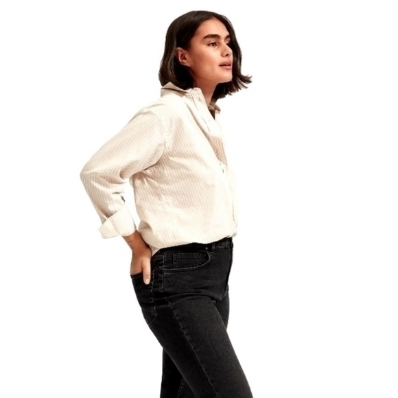 Everlane Must Have Shirt Tan Striped Button Silky Cotton Relaxed Long - Picture 3 of 6